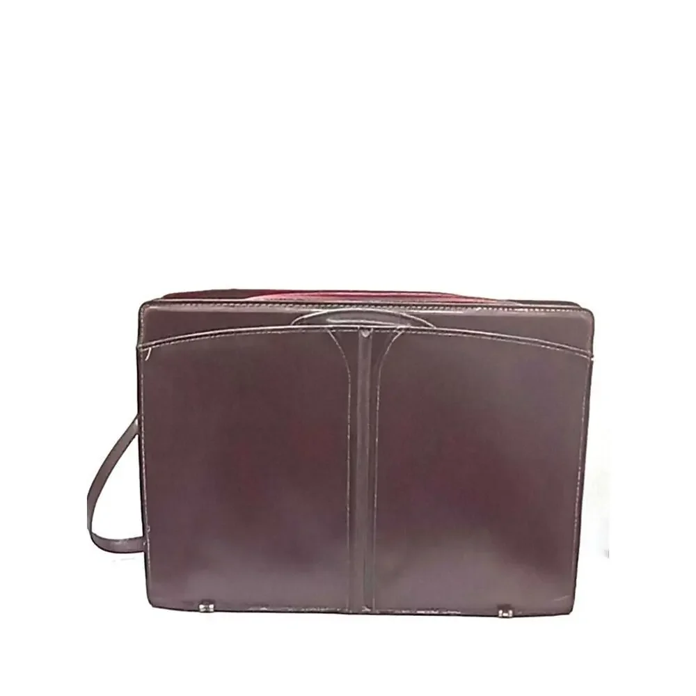 VTG Leather Briefcase Heritage Top Grain Burgandy Handles & Shoulder Strap